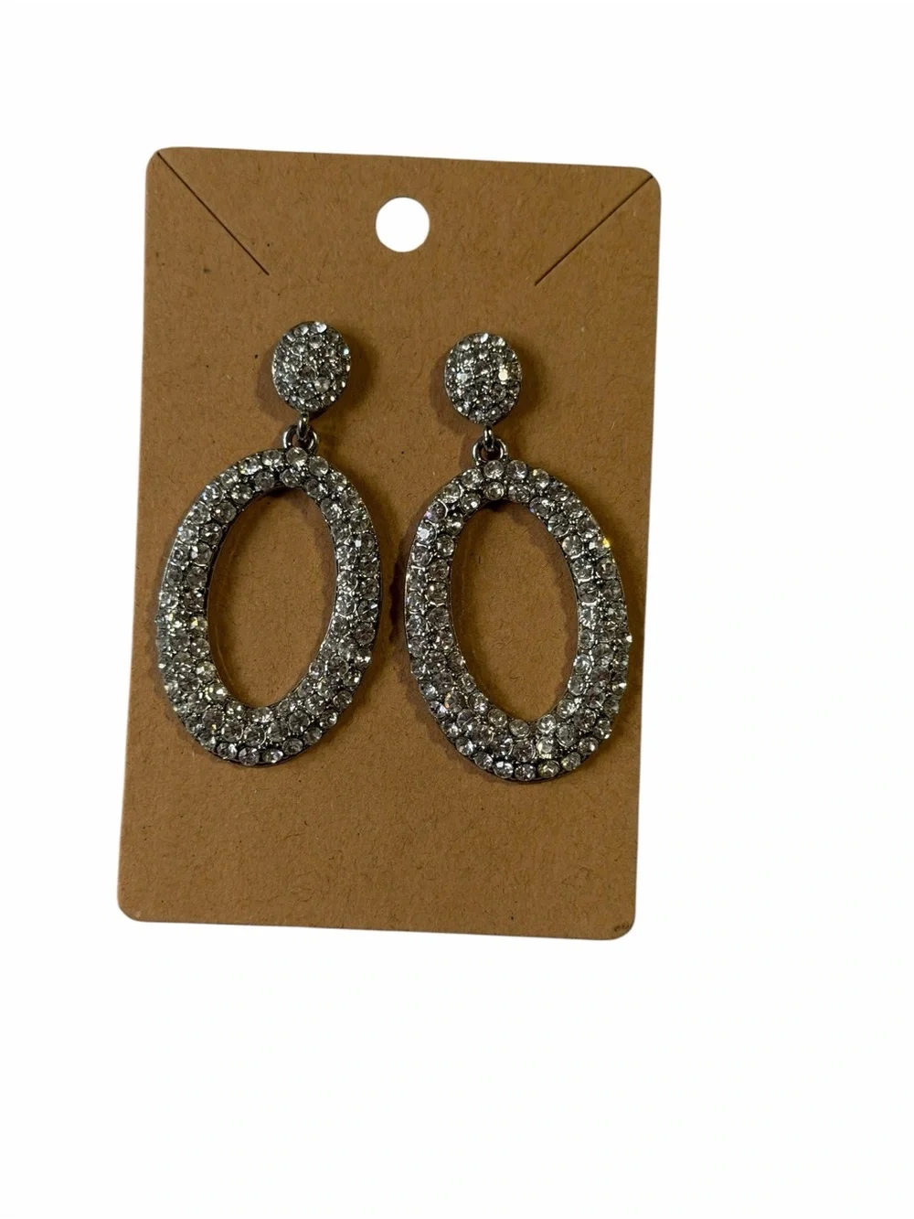 Silver Crystal Oval Drop Earrings
